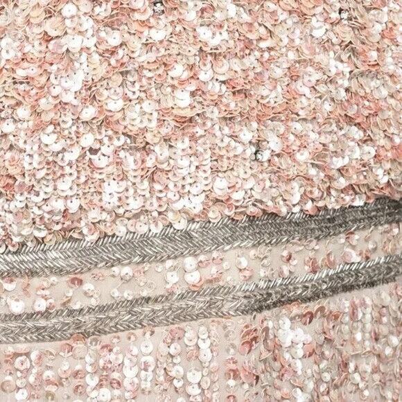 Mac Duggal NWT SEQUINED V-NECK BISHOP SLEEVED DRESS SZ 4 NUDE PINK SILVER 93593 - Picture 6 of 8